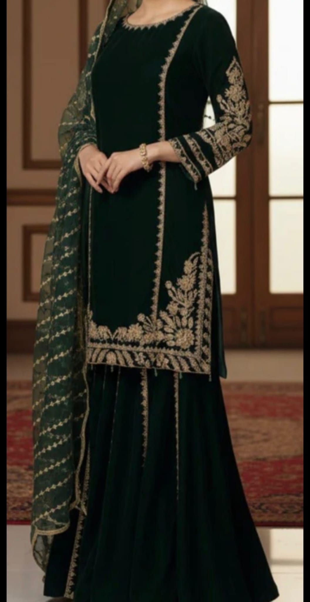 PC015 3Piece Green Regalia Velvet Sharara