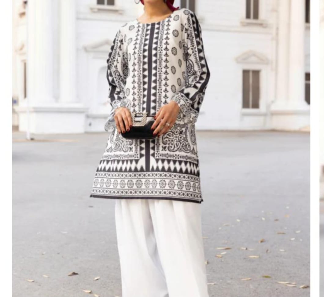 PC002 1Piece Blended Lawn Kurta Black & White