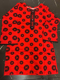 PC 016C Kids Red & Black Printed linen 2-Piece Suit.