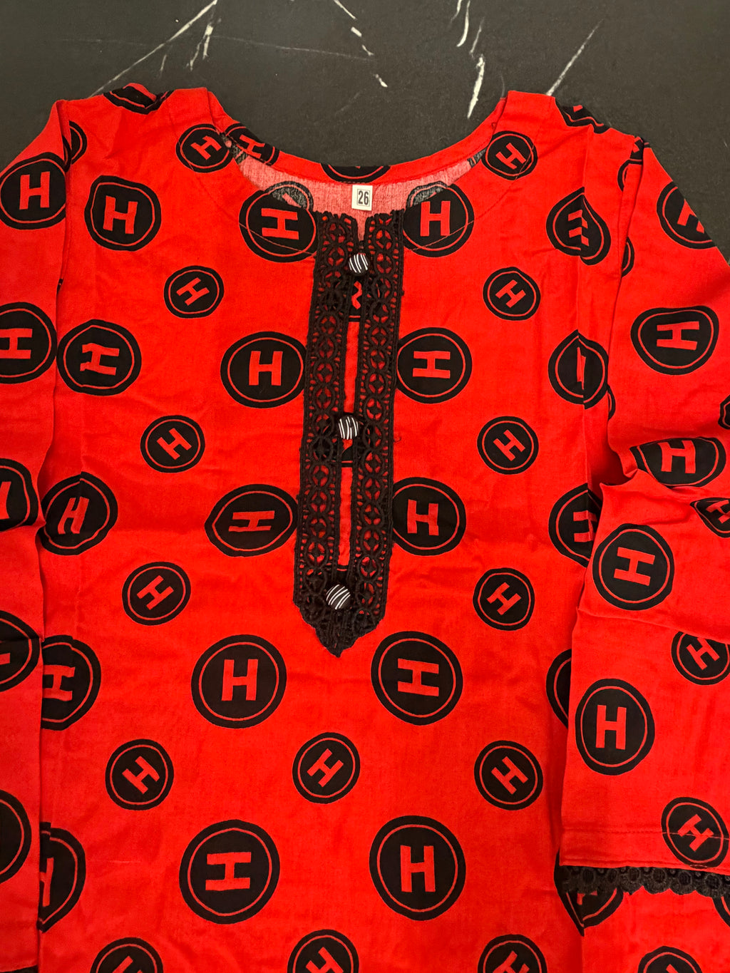 PC 016C Kids Red & Black Printed linen 2-Piece Suit.
