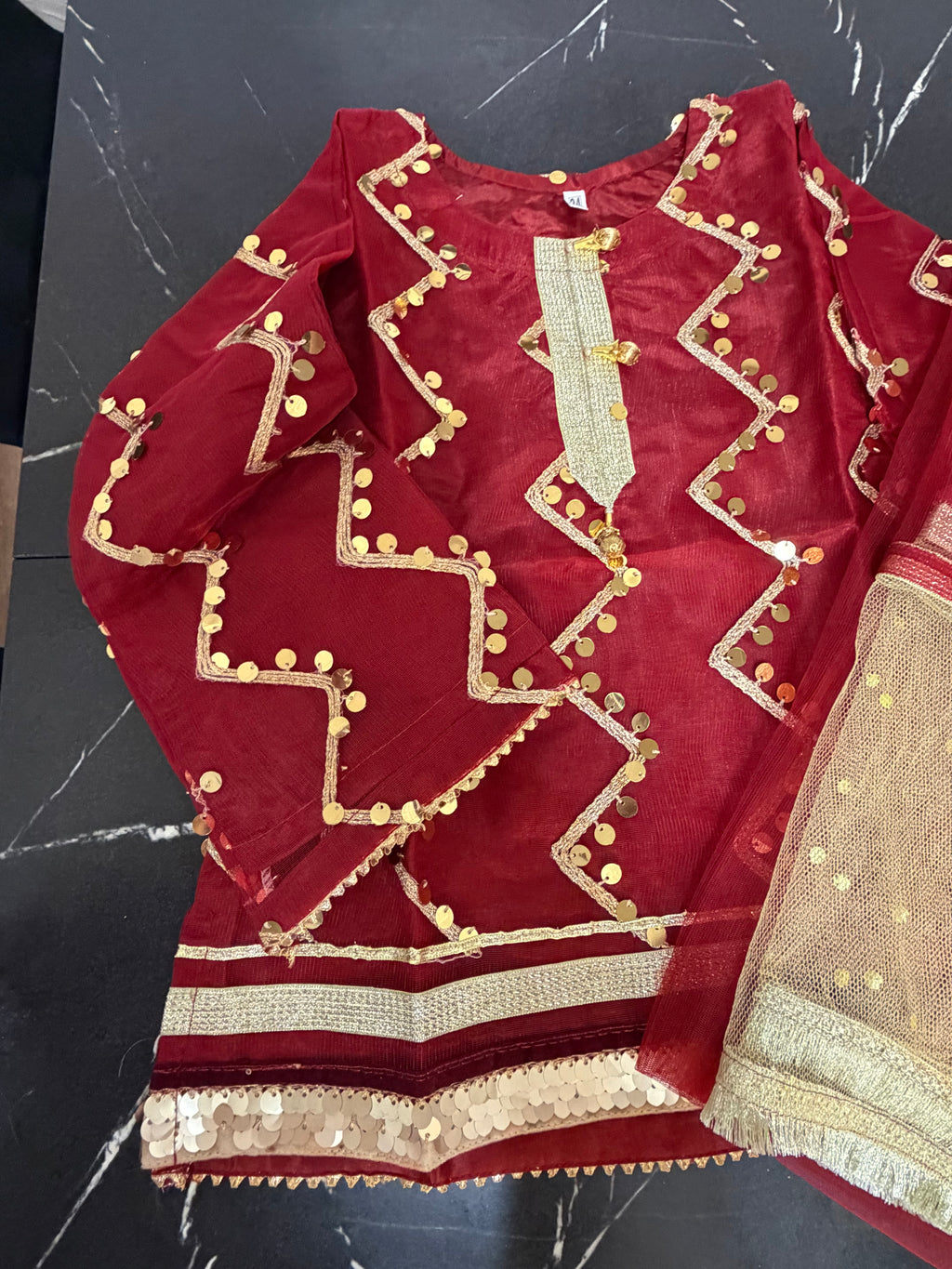 PC016D Kids Maroon Embellished 3-Piece Suit.