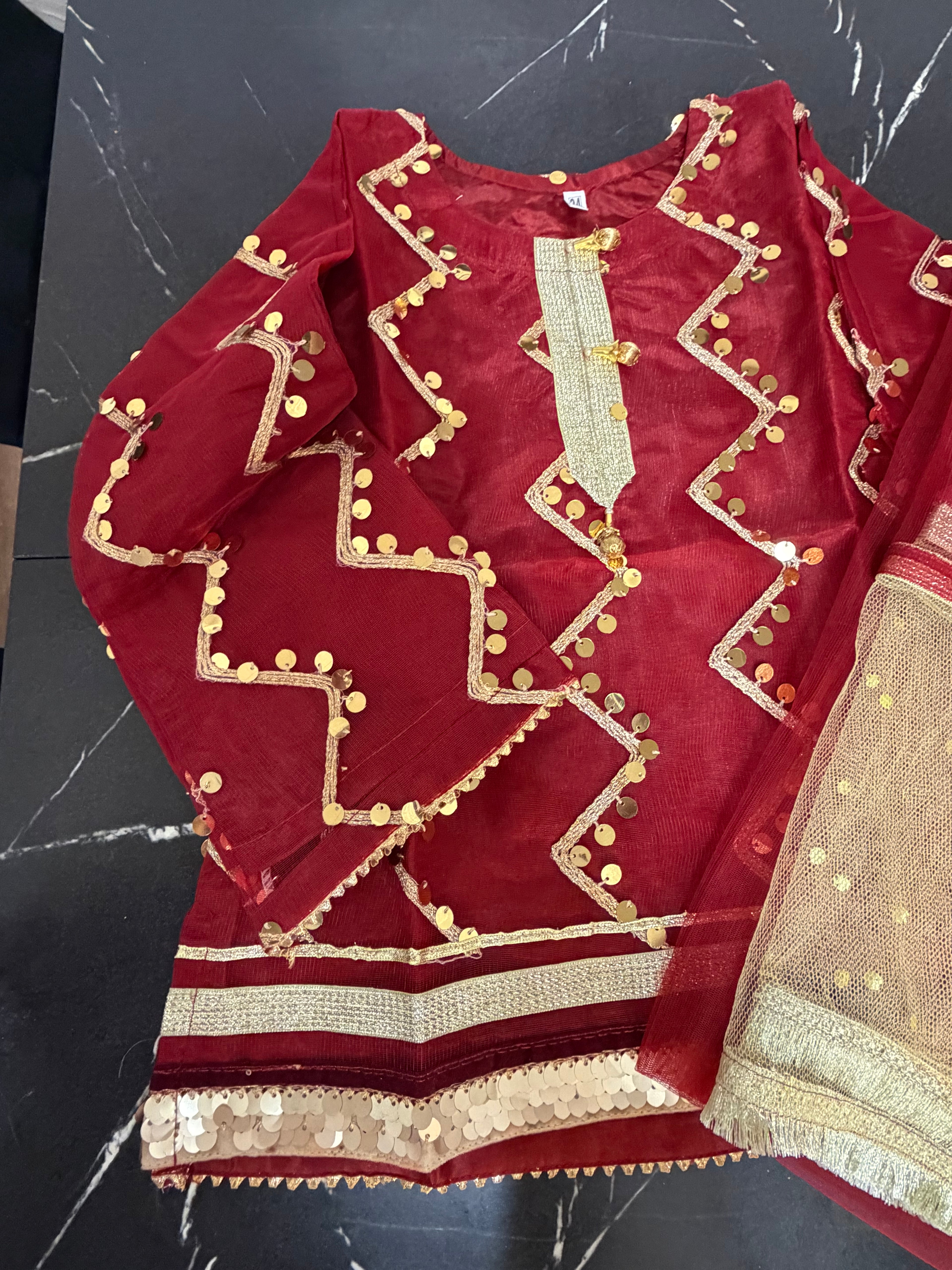 PC016D Kids Maroon Embellished 3-Piece Suit.