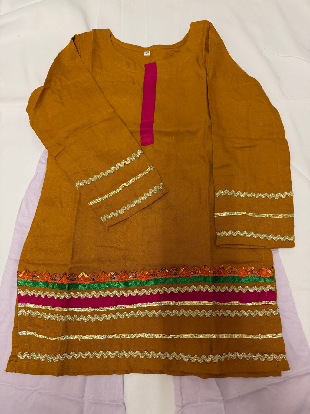 PC016G Girls Mustard & Lilac Embellished 2-Piece Suit - Festive Traditional Wear
