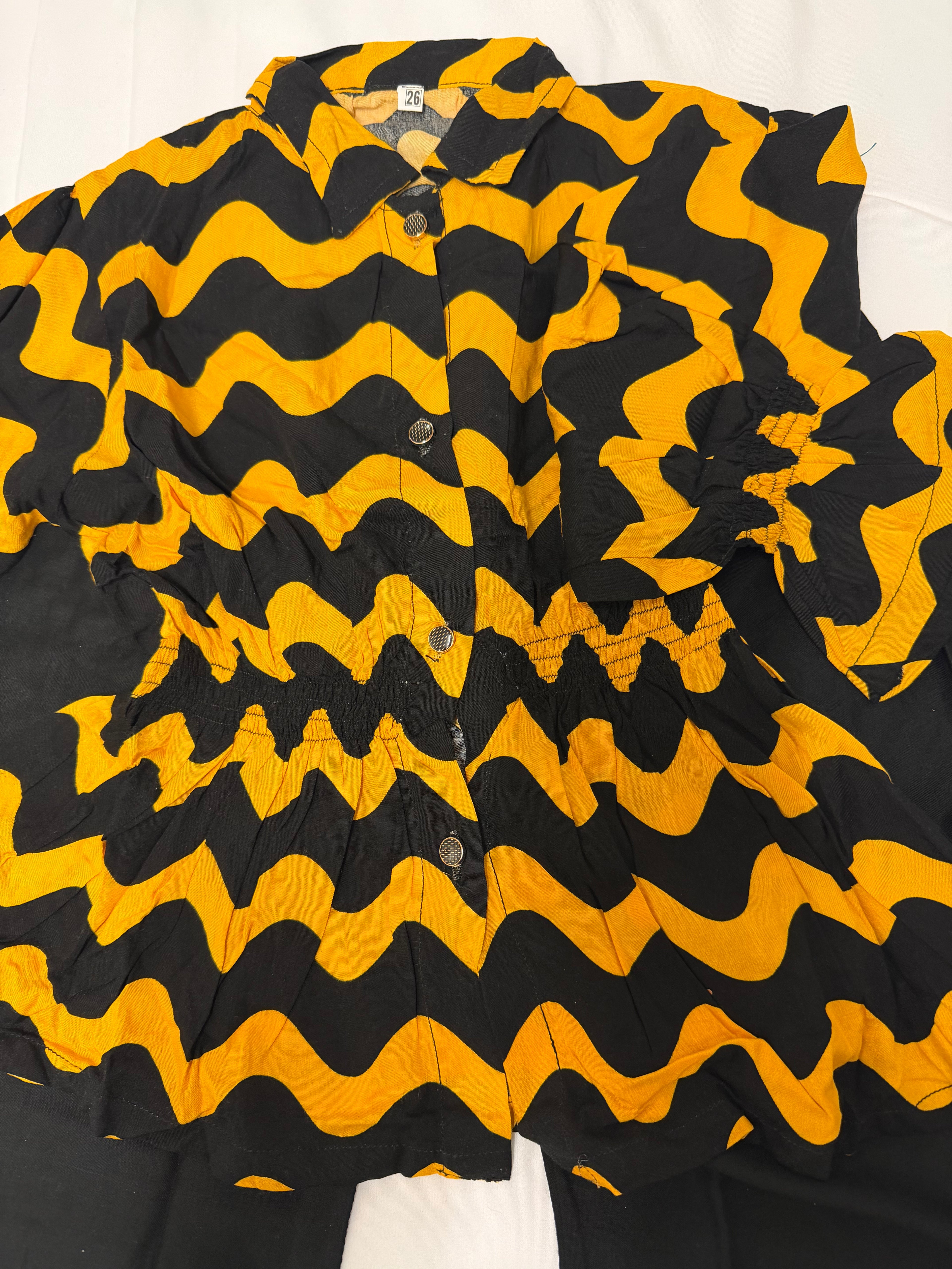 PC016K Girls Black & Yellow Wave Print 2-Piece Suit - Contemporary Casual Wear