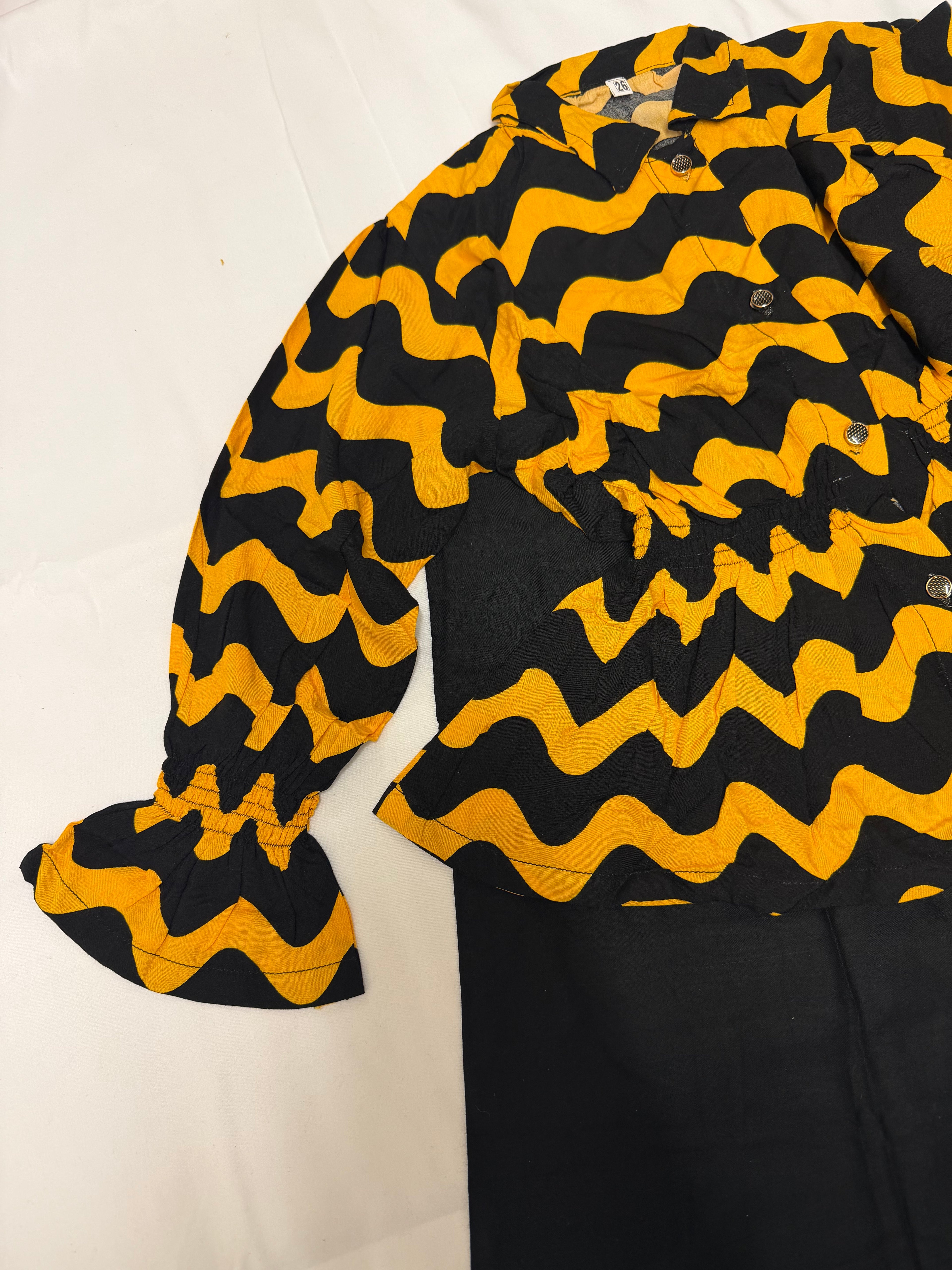 PC016K Girls Black & Yellow Wave Print 2-Piece Suit - Contemporary Casual Wear