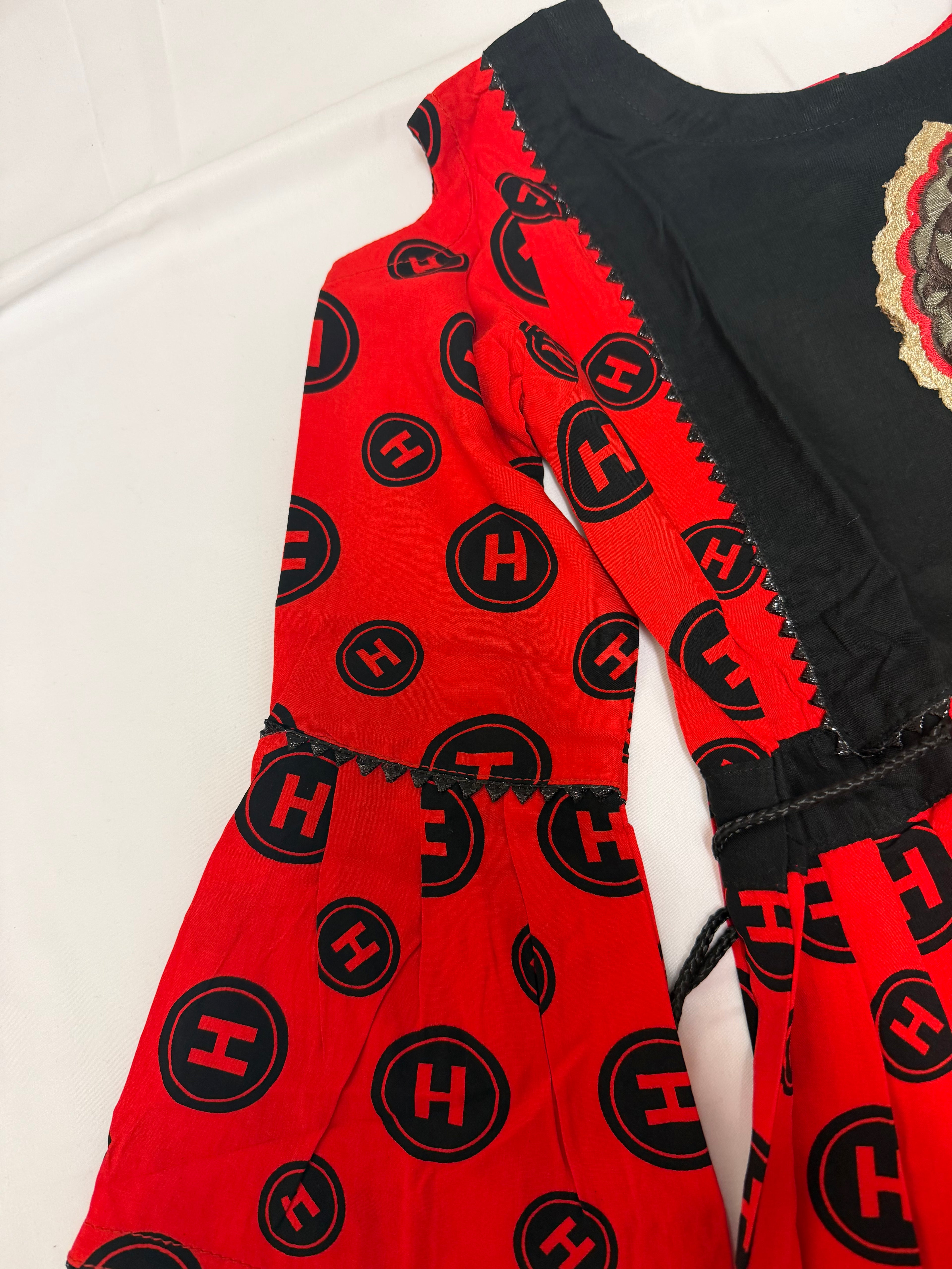 PC016N Girls Red & Black Linen Printed 2-Piece Suit - Designer Party Wear