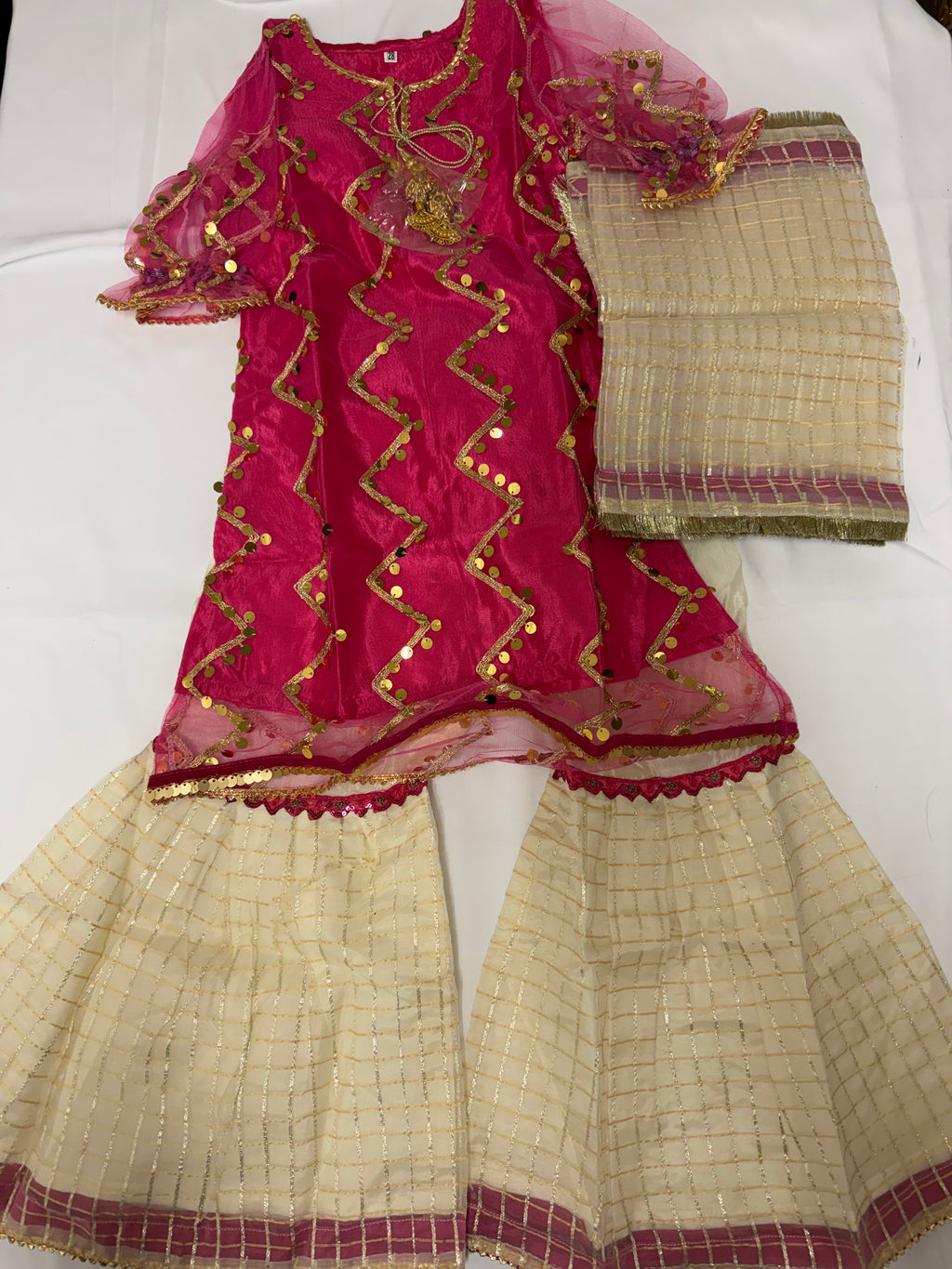 PC016P Girls Pink & Cream Embellished 3-Piece Suit - Luxury Party Wear
