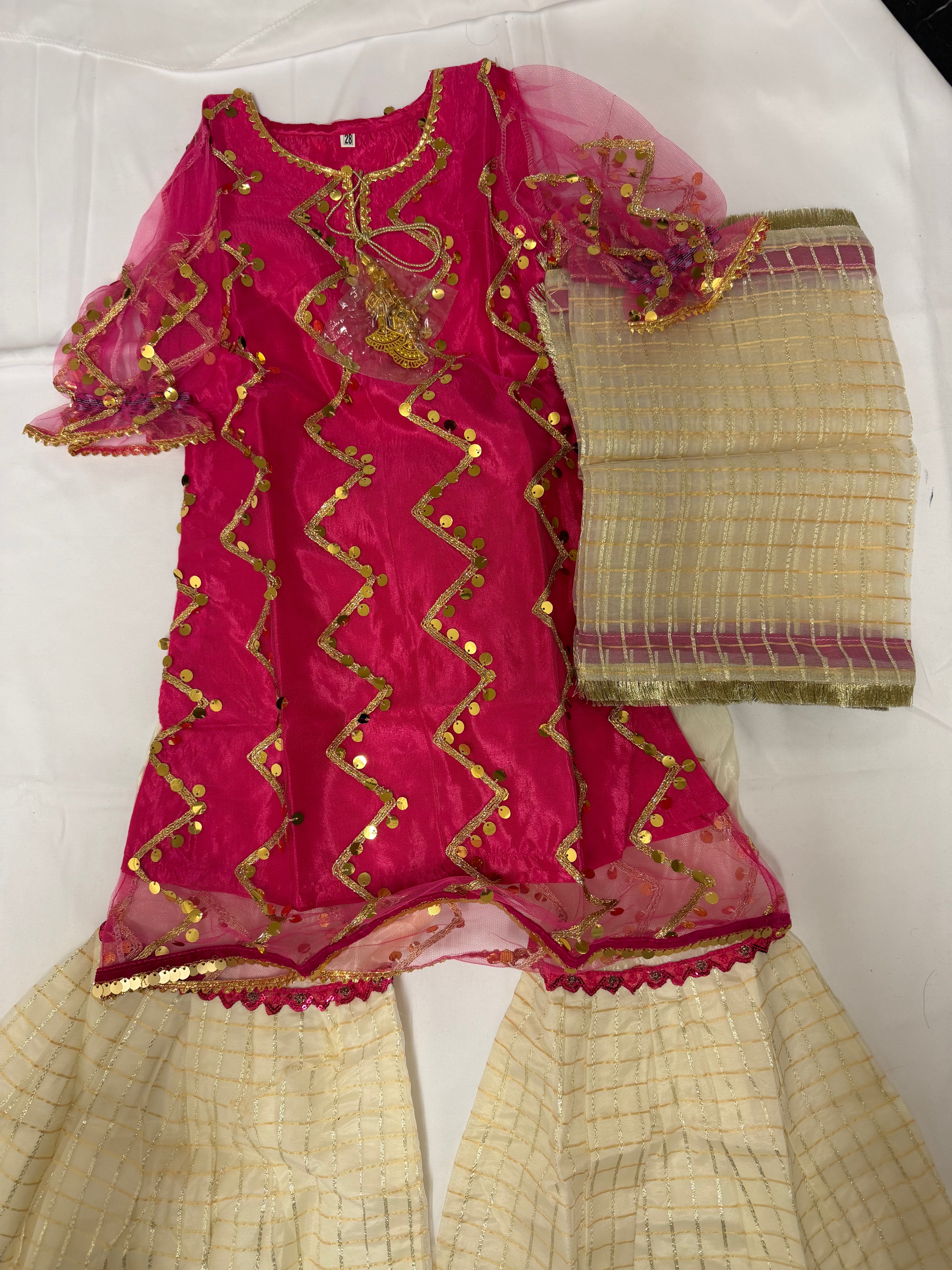 PC016P Girls Pink & Cream Embellished 3-Piece Suit - Luxury Party Wear