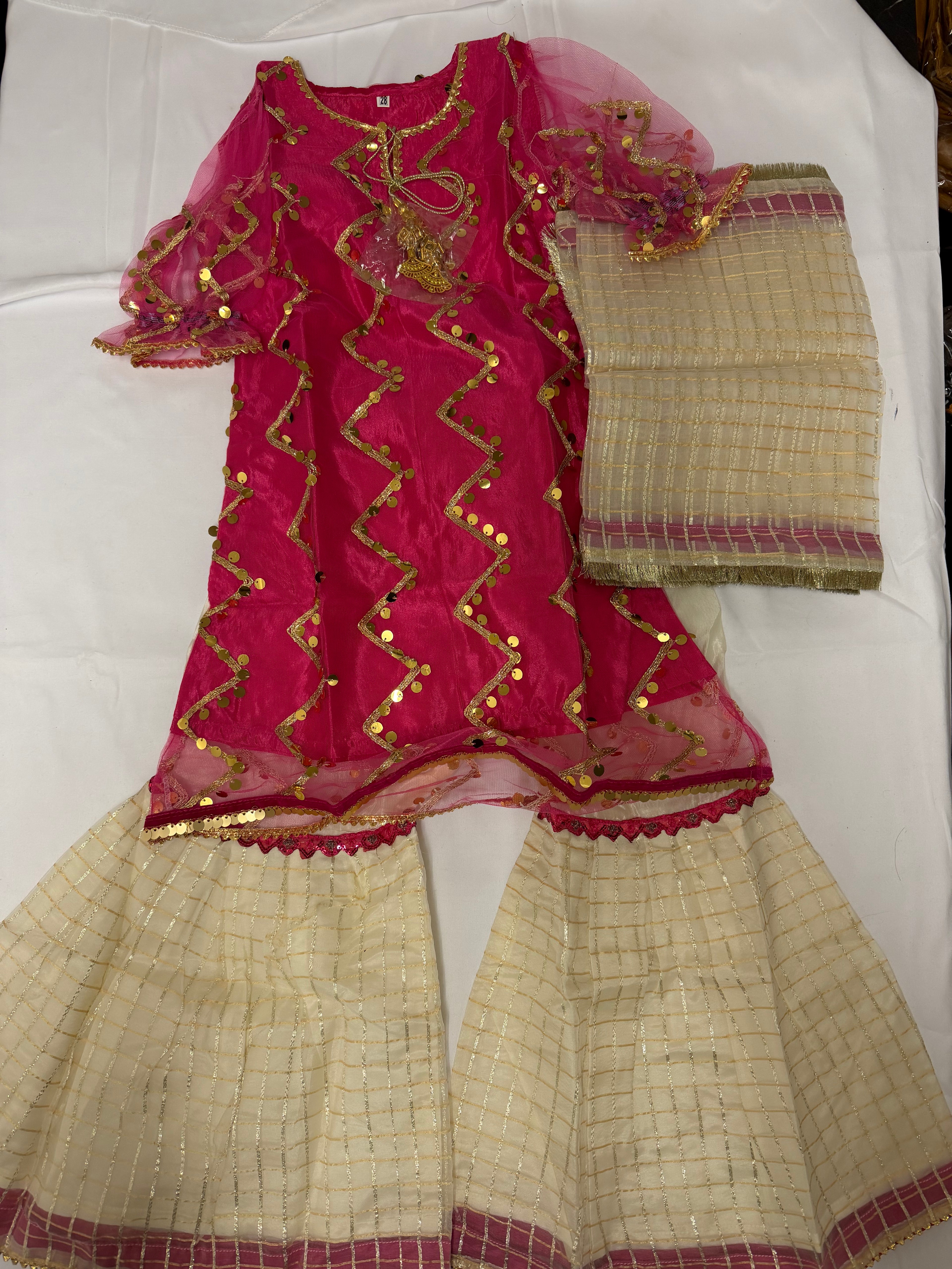 PC016P Girls Pink & Cream Embellished 3-Piece Suit - Luxury Party Wear