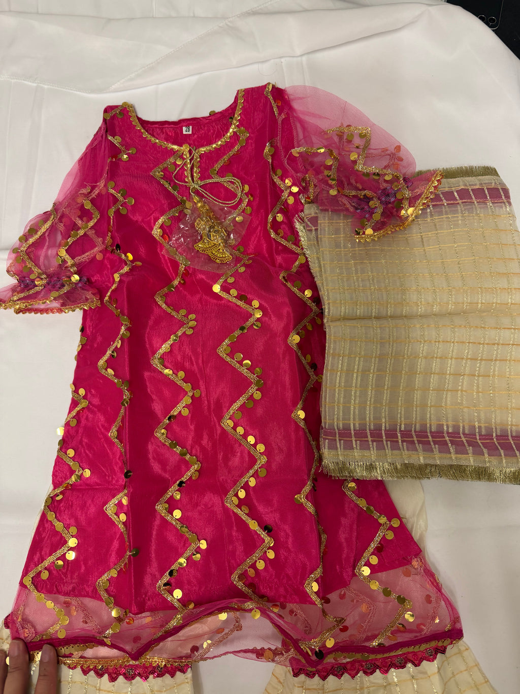 PC016P Girls Pink & Cream Embellished 3-Piece Suit - Luxury Party Wear
