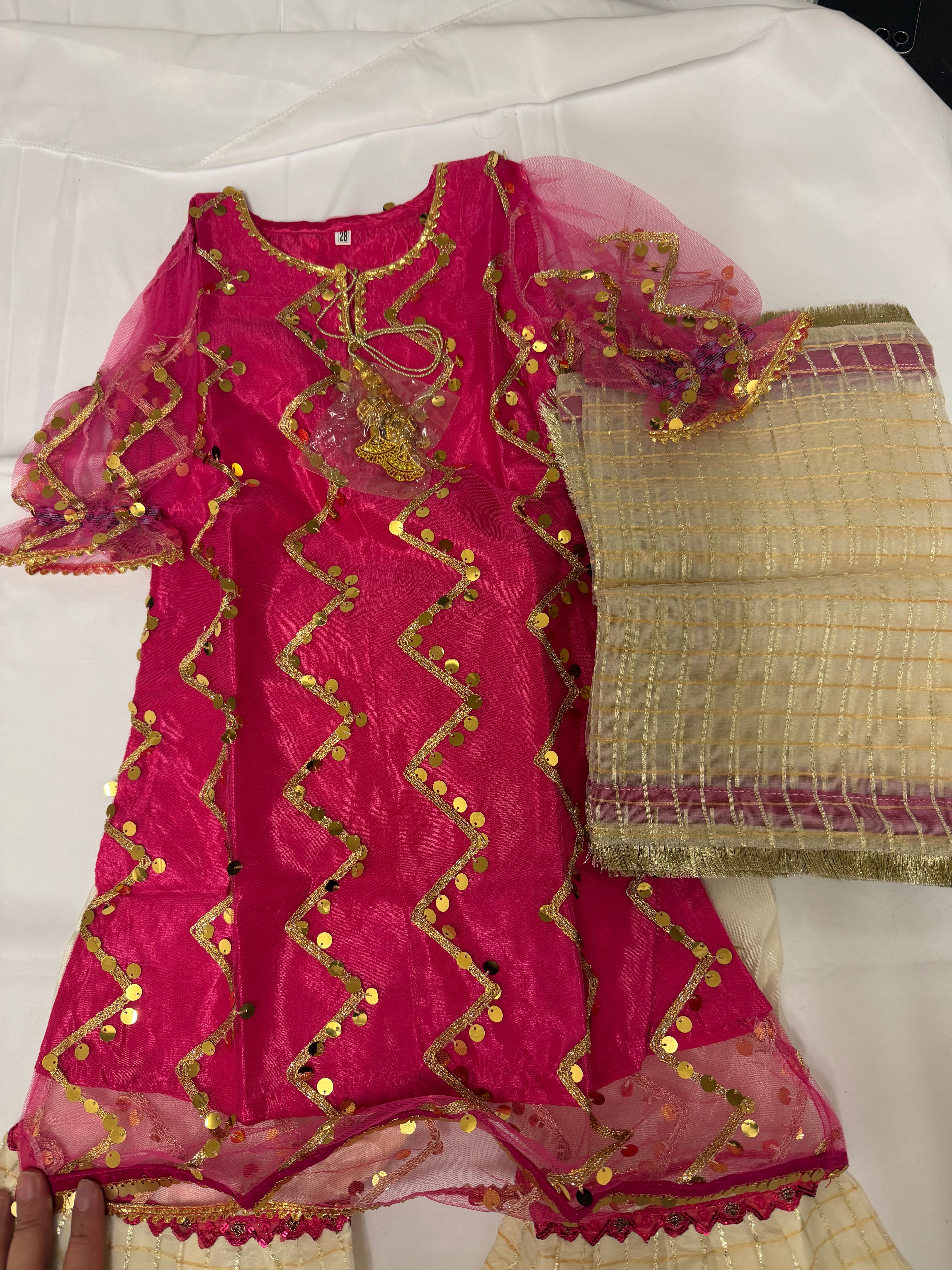 PC016P Girls Pink & Cream Embellished 3-Piece Suit - Luxury Party Wear