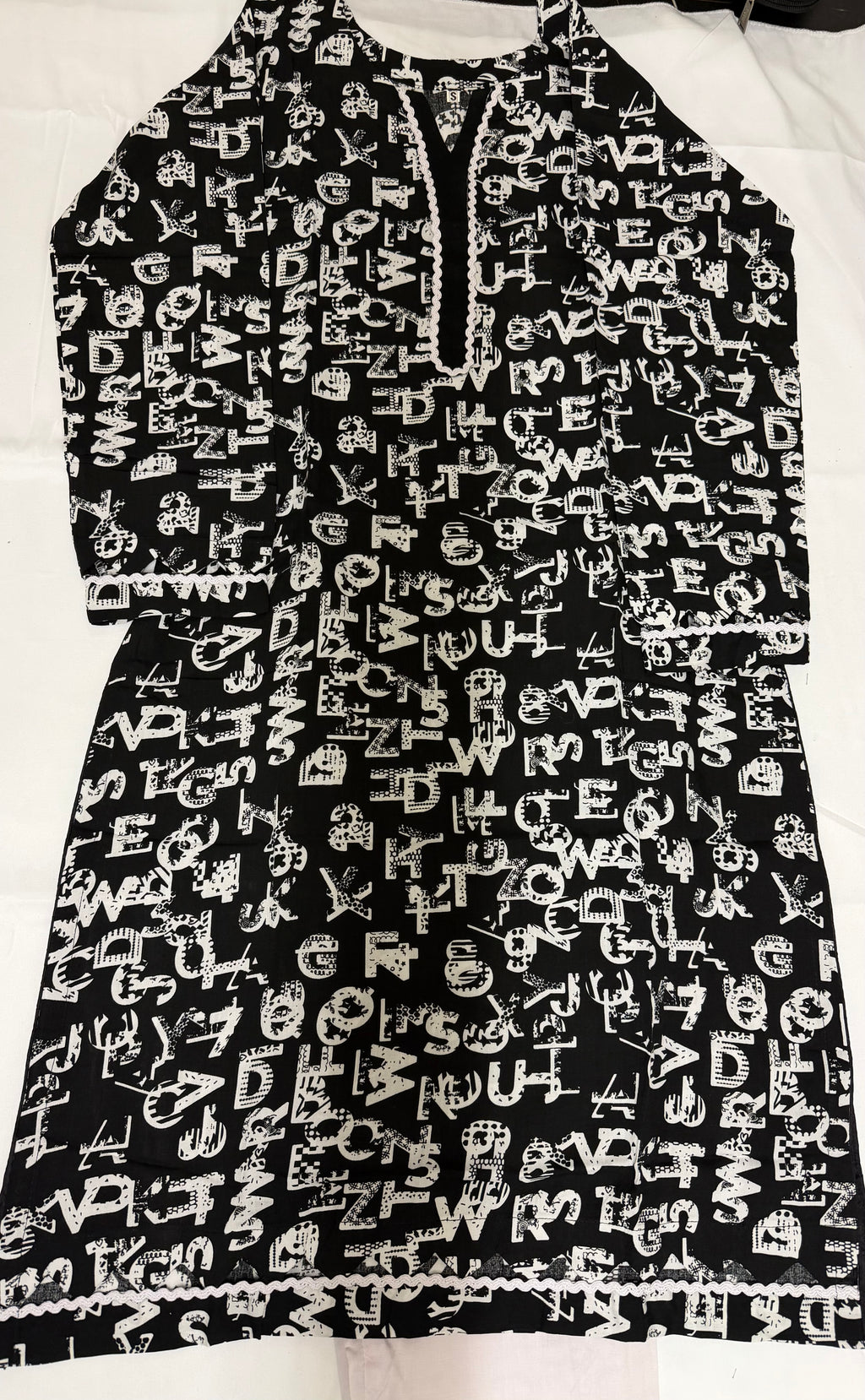 PC017D 2Piece Linen Black & White Printed Kurta - Contemporary Casual Wear