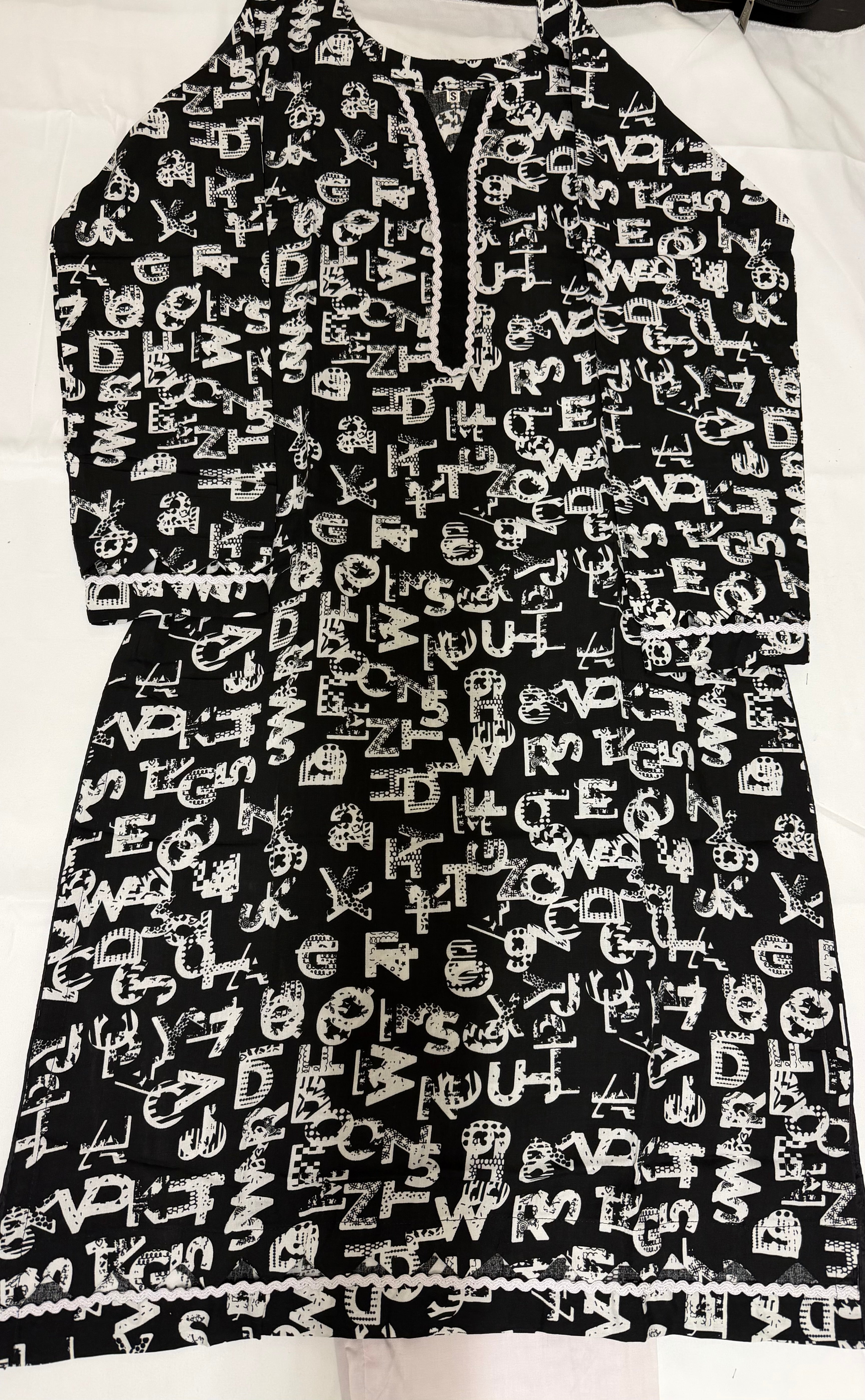 PC017D 2Piece Linen Black & White Printed Kurta - Contemporary Casual Wear