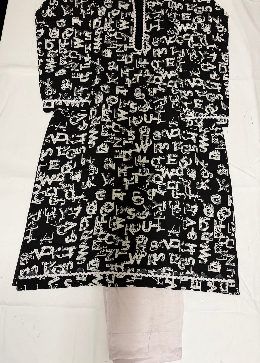 PC017D 2Piece Linen Black & White Printed Kurta - Contemporary Casual Wear