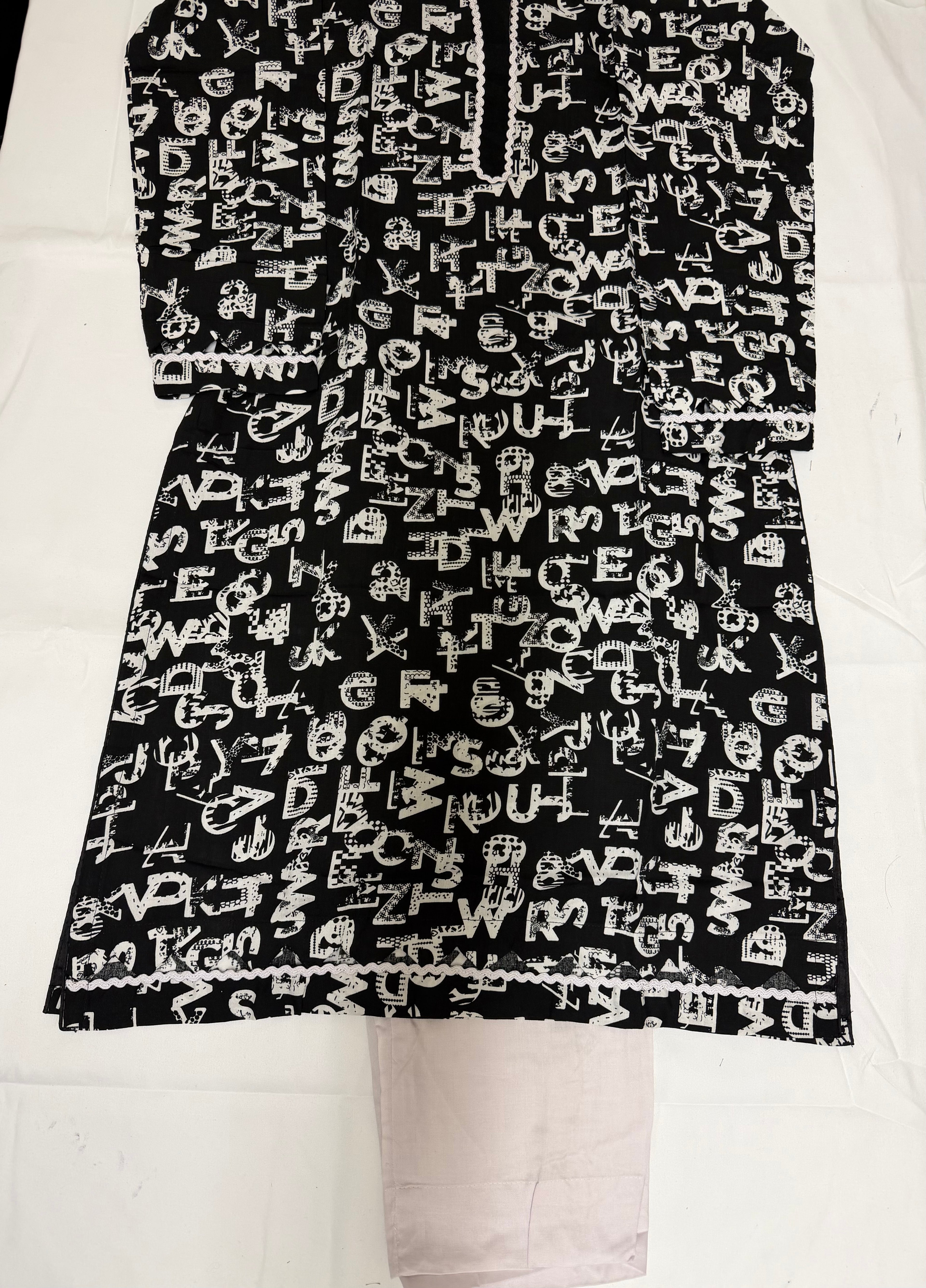PC017D 2Piece Linen Black & White Printed Kurta - Contemporary Casual Wear