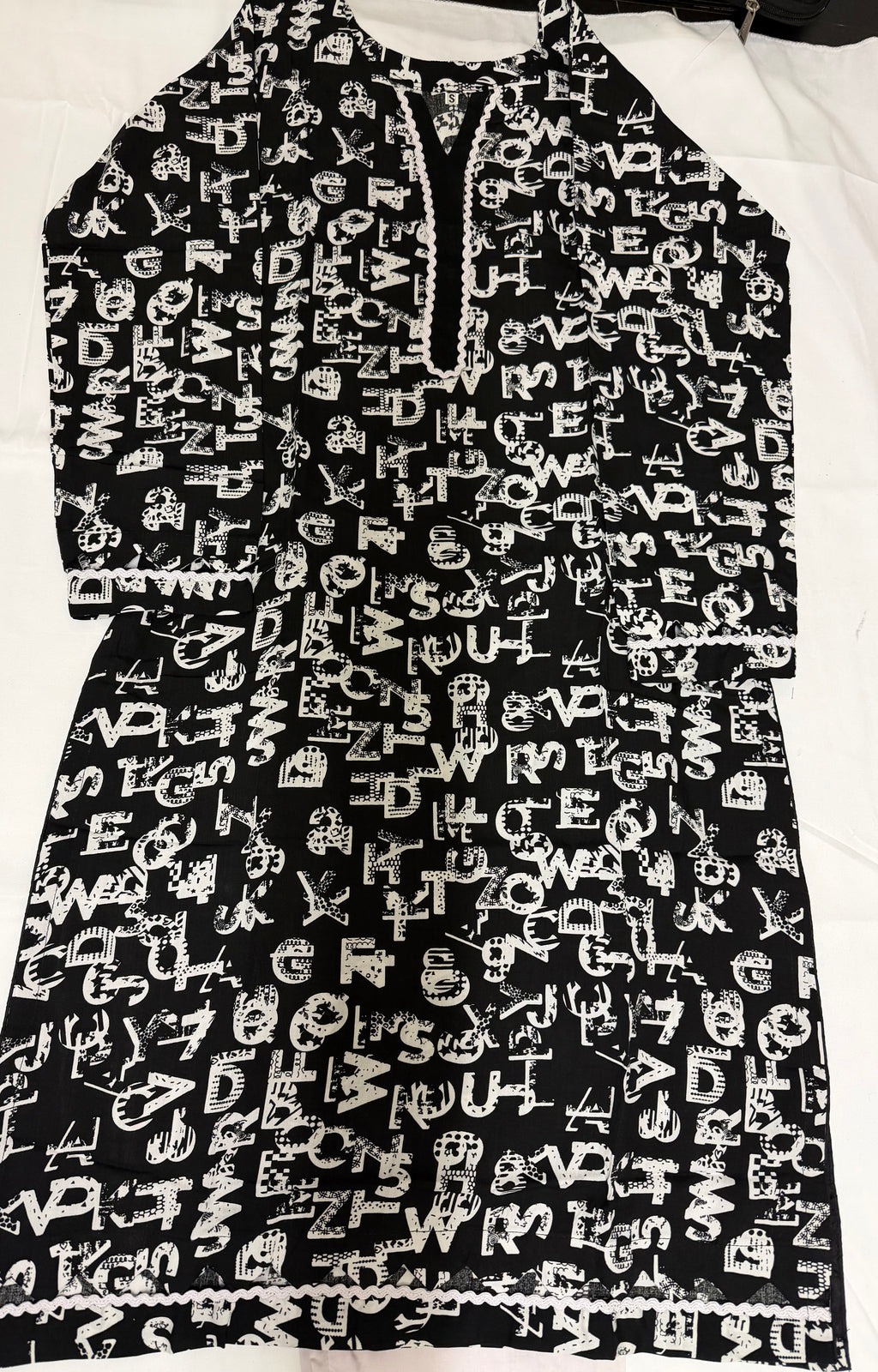 PC017D 2Piece Linen Black & White Printed Kurta - Contemporary Casual Wear