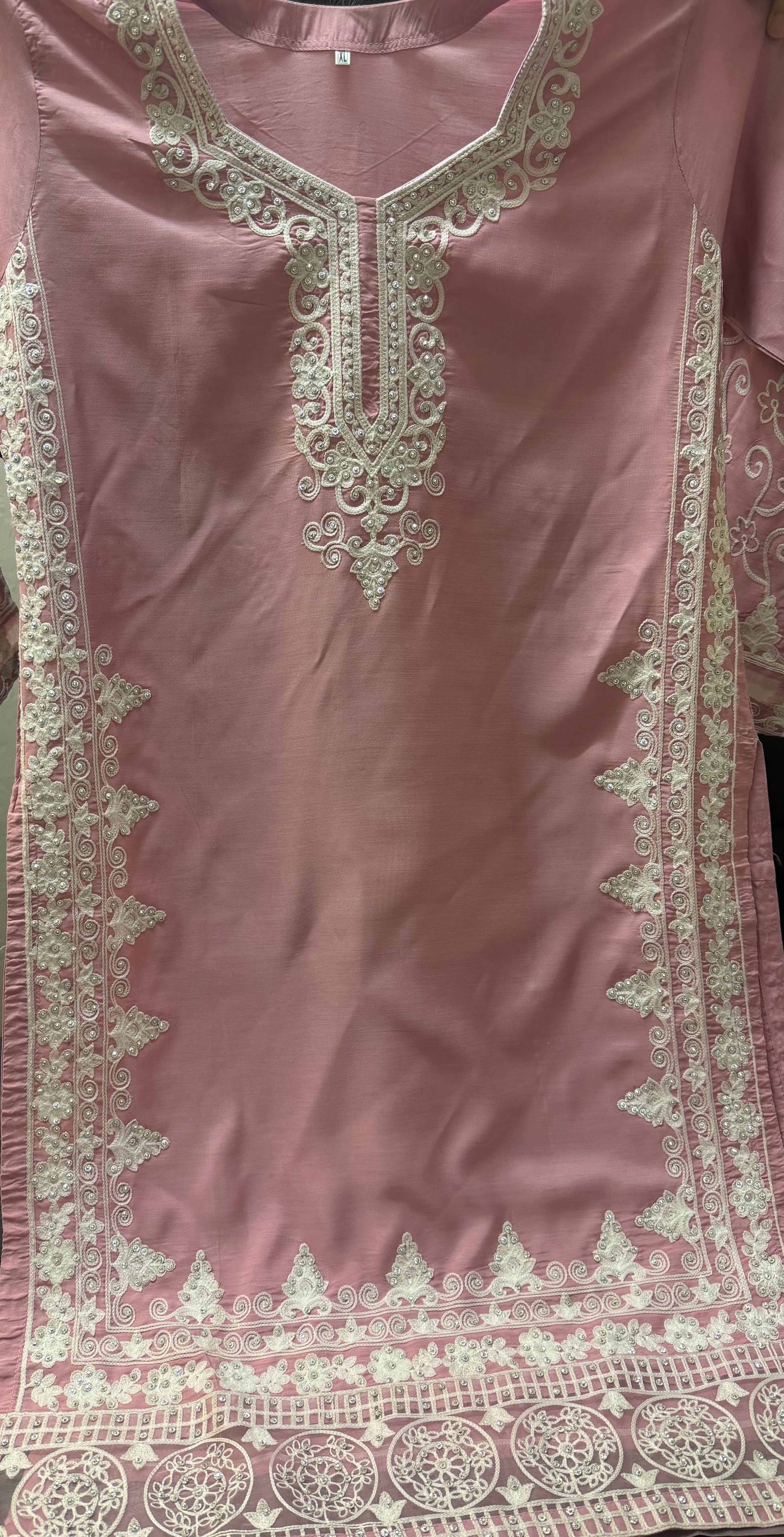 PC017 I 3 Piece Dusty Rose Embroidered Formal Outfit with Silver Thread-work