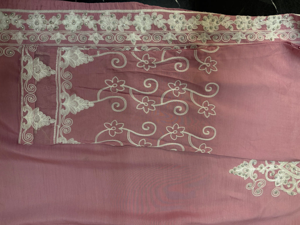 PC017 I 3 Piece Dusty Rose Embroidered Formal Outfit with Silver Thread-work
