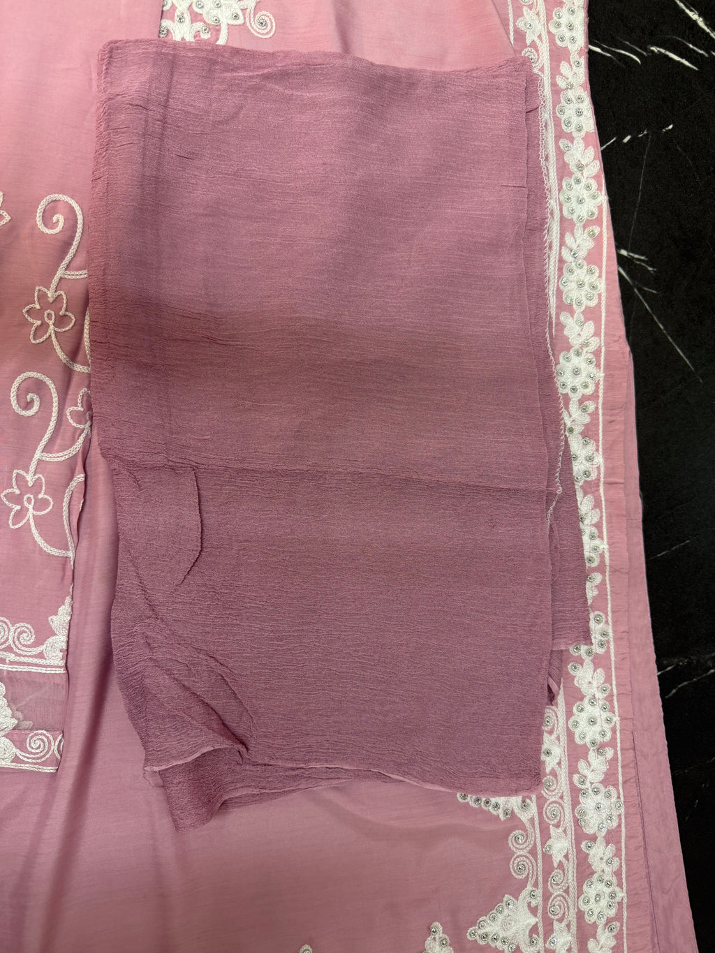 PC017 I 3 Piece Dusty Rose Embroidered Formal Outfit with Silver Thread-work