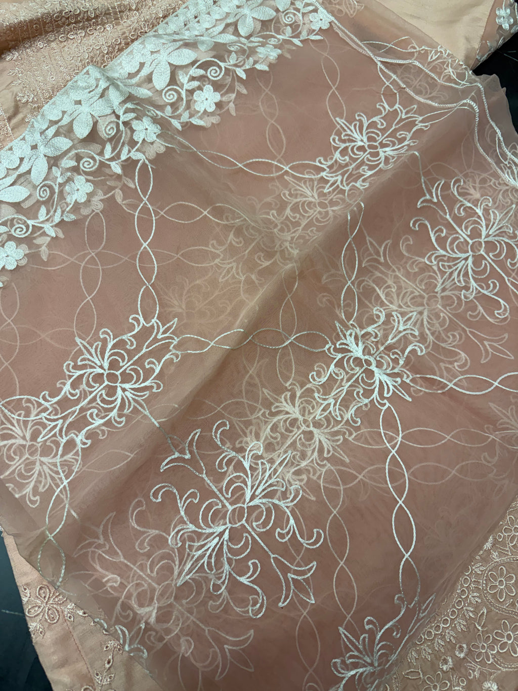 PC017J Peach Beige Embroidered Formal Outfit