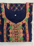 PC017K Navy Blue Embroidered Suit - Geometric Pattern with Peach & Green Threadwork