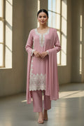 PC017 I 3 Piece Dusty Rose Embroidered Formal Outfit with Silver Thread-work
