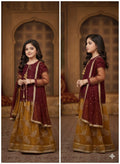 PC016E Girls Maroon & Mustard Embroidered Lehenga Set - Festive Formal Wear