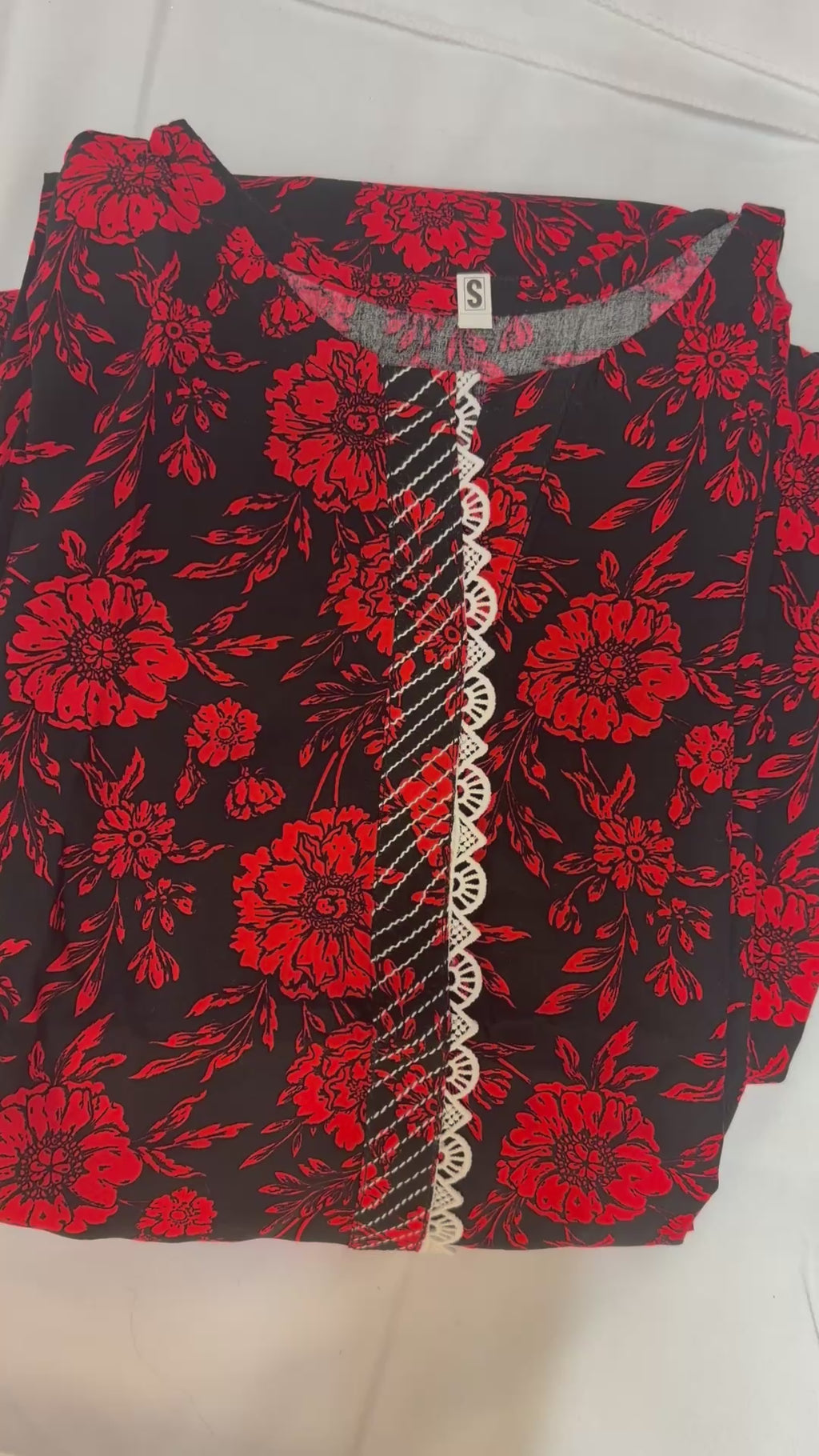 PC018 2Piece Black & Red Floral Print Suit - Bold Rose Pattern with Silver Embellished Placket